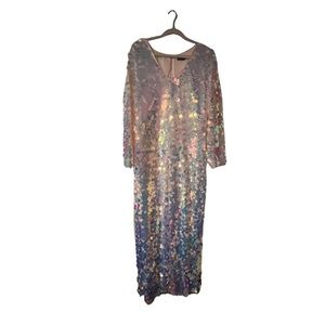 Iridescent, wide-leg, bengal sequin jumpsuit